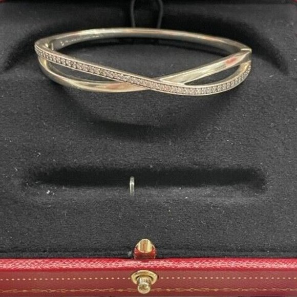 PANDORA Radiant Hearts of Pandora Sterling Silver Bow Bangle Bracelet Size 6.7" - Picture 1 of 2